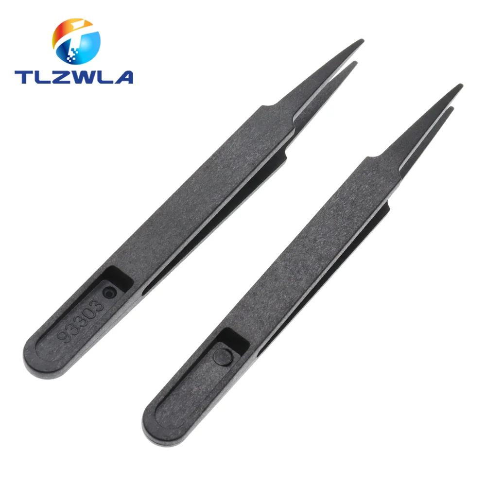 1PCS New Anti-static Plastic Tweezer Heat Resistant Repair Tool Portable Black Straight Bend 93303 Tweezer