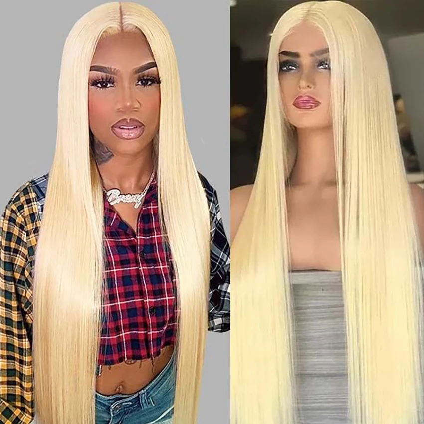 Glueless Wig Human Hair 4x4 Hd Transparent Front Straight  613 Brazilian 34 Inch For Women  Hd Lace Frontal Wig