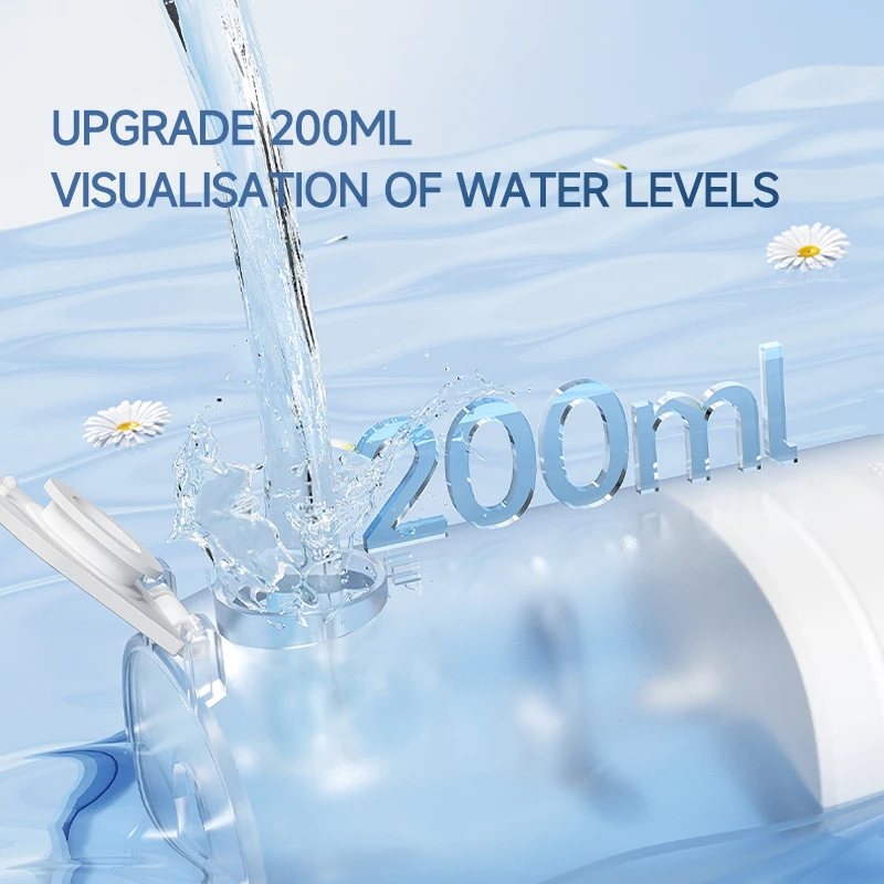 جهاز تنظيف الأسنان بالماء الاحترافي 1400 رطل لكل بوصة مربعة - 3 أوضاع، 4 فوهات، خزان 200 مل، مقاوم للماء IPX7، جهاز ري الفم المحمول