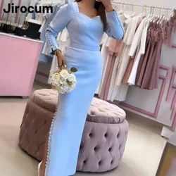 Jirocum customized Square Neck Prom Dress Long Sleeve Button Beaded Party Evening Gown Ankle Length Special Occasion Gowns 2025