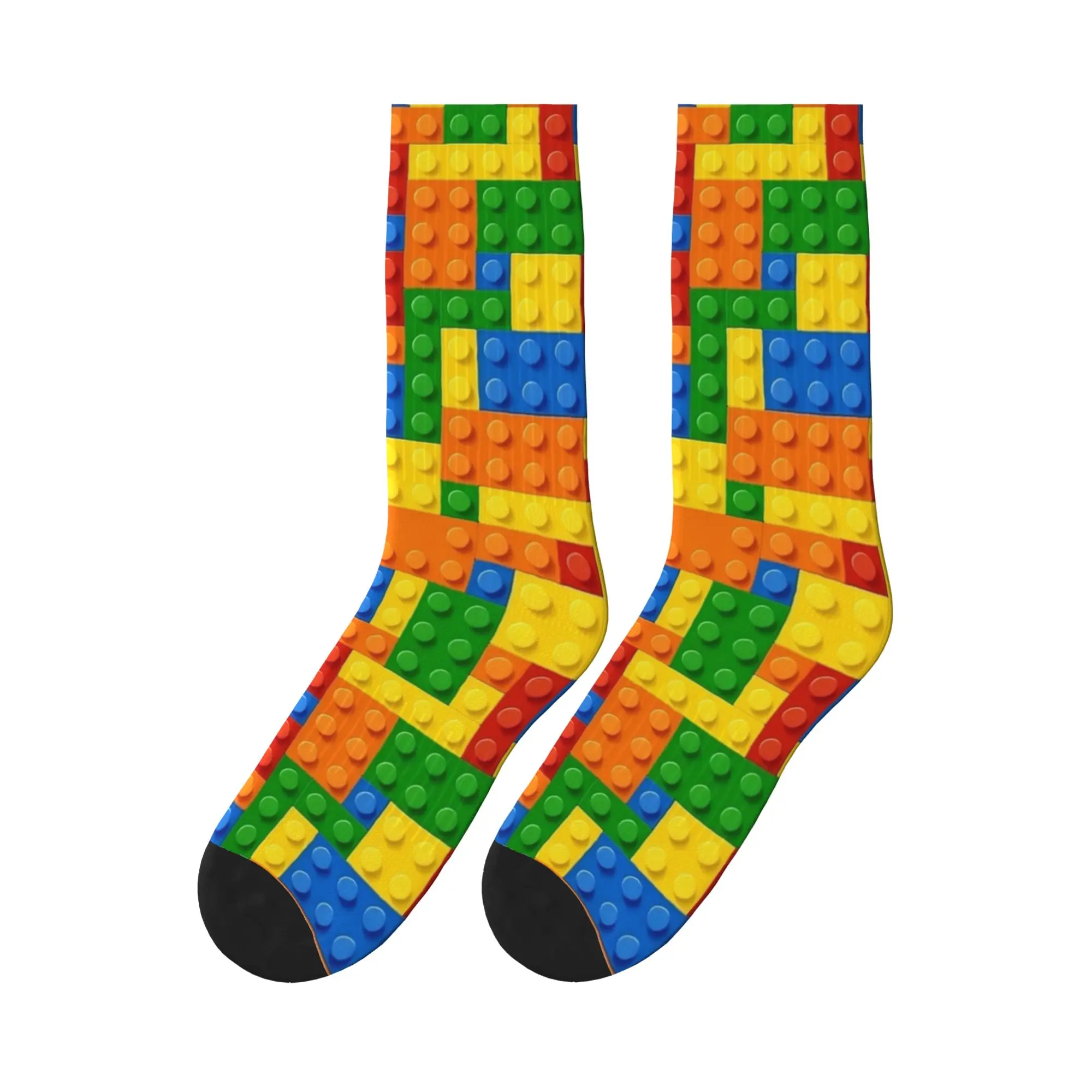 Classic Primary Color Building Blocks Socks  Casual Stockings Winter Anti Slip Couple Socks Medium Soft Graphic Running Socks