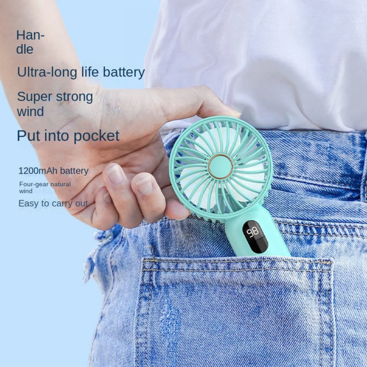 Digital Display Mini Fan USB 1200 Mah Handheld Cute Small Electric Fan Portable Student Cooling Pocket Fan Outdoor Hand fan