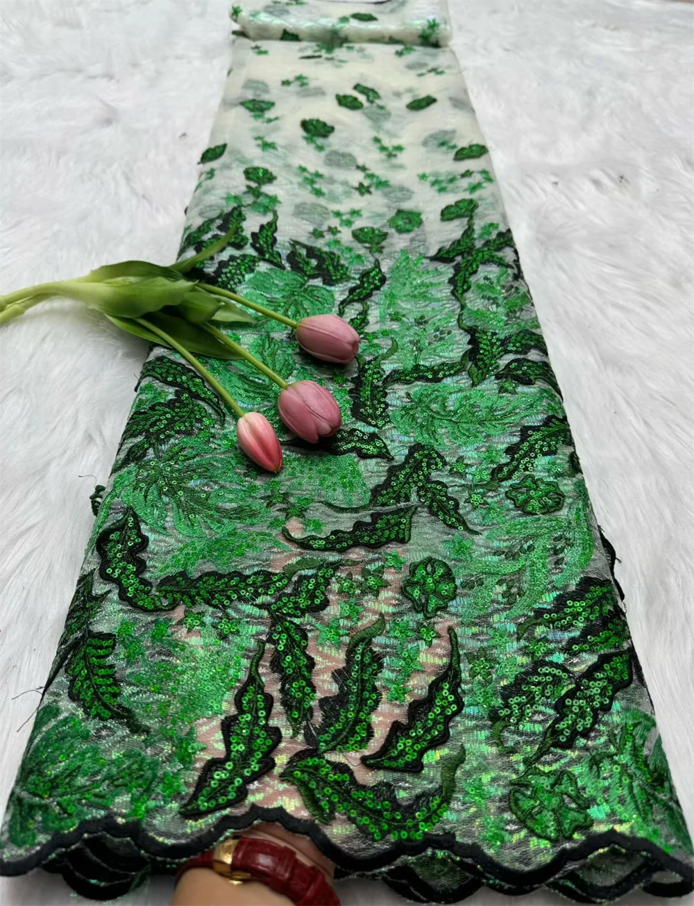 2025 African 3D Net Lace With Sequins African Lace Fabric High Quality 5Yard Nigerian French Tulle Lace Fabric For Dress Hm113-1