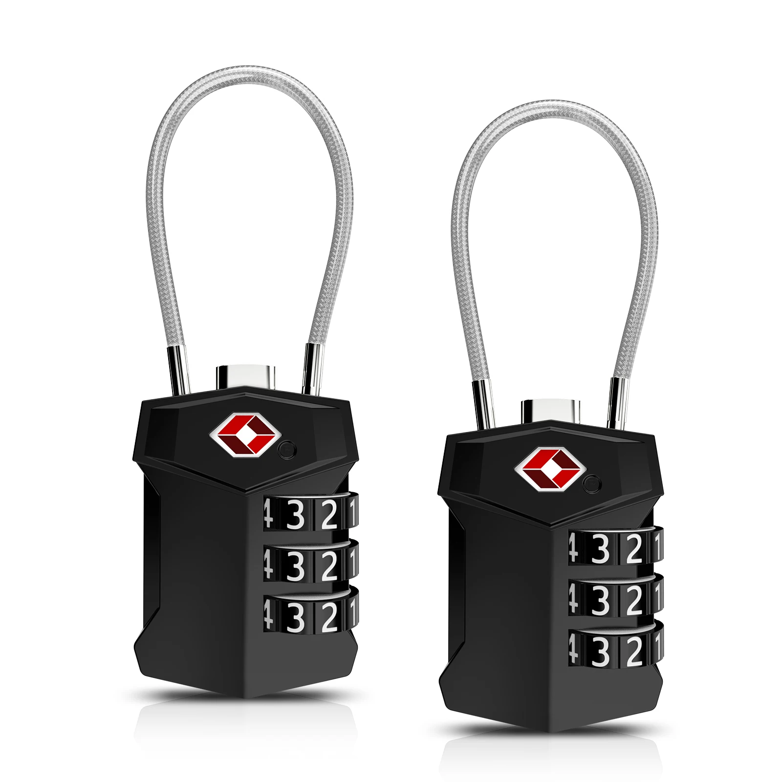 ORIA TSA Approved Luggage Padlocks 3-Digit Combination Travel Lock with Flexible Cable for Suitcase Backpack Laptop Bag Case