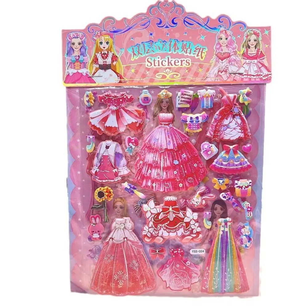 2 feuilles/sac papeterie Kawaii princesse habiller autocollant décoratif dessin animé mousse bulle autocollants bricolage mignon 3D gonflé autocollants