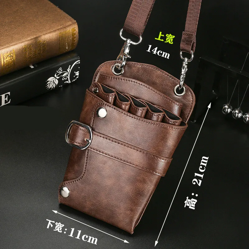 Professional PU Leather Hair Scissors Bag Pet Bag With Shoulder Strap Hair Clip Comb Holder Hairdresser Waist Pack Barber Shop