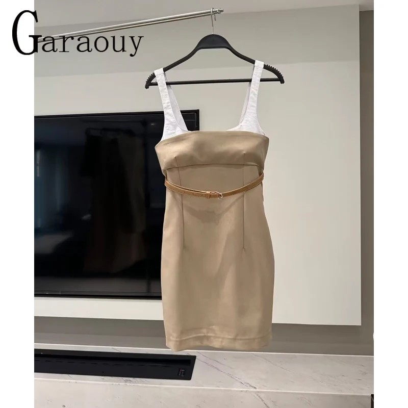 Garaouy Women Fashion Summer New Sexy Sleeveless Contrast Backless Sling U-Neck Birthday Party Dress Chic Female Evening Mujer