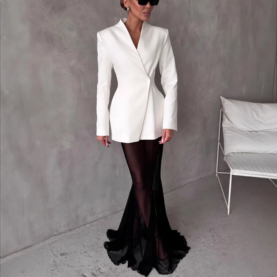 Satin Stretch Long Sleeve Top Set Mesh Elastic Waist A Line Skirt Set Stretch Loose Casual Set Women Chic Party Outfit Set