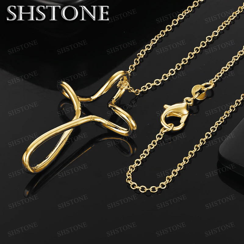 18K Gold Woman 16/18/20/22/24/26/28/30 Inch Chain Cross Pendant Necklace Fashion Wedding Engagement Birthday Jewelry