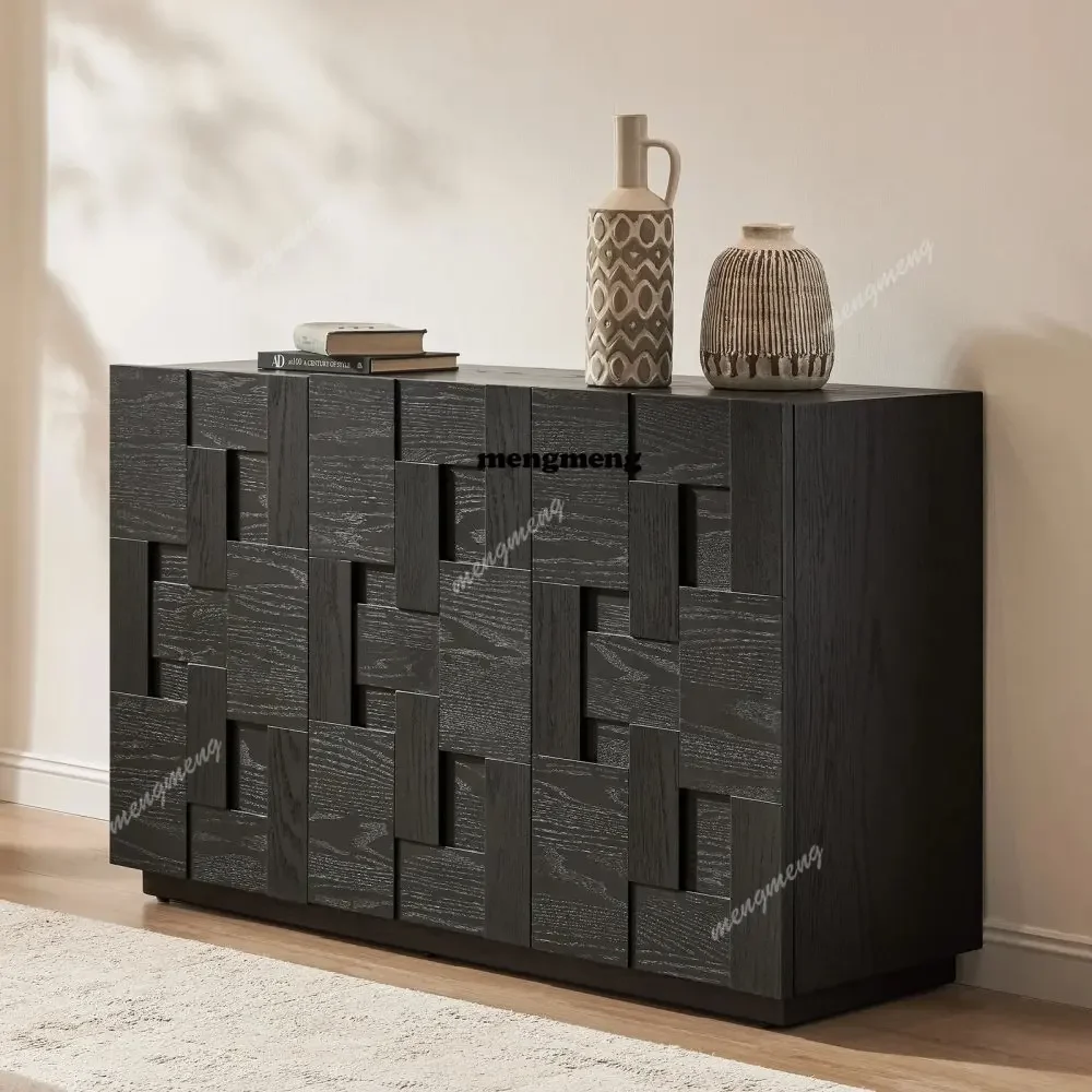 Medieval oak grille side cabinet retro geometric splicing locker living room partition locker opposite door
