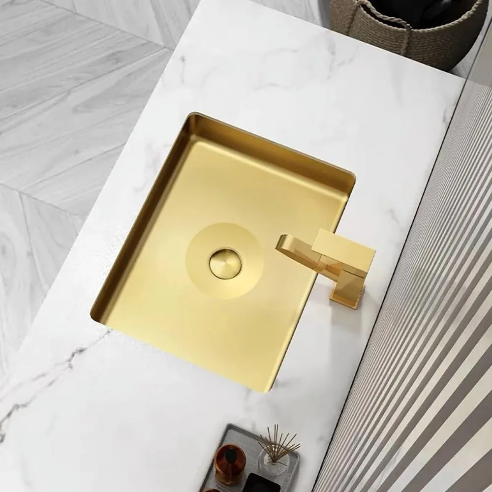

Gold Bathroom Sink Luxury Stainless Steel Rectangular Sink Undermount Bathroom Wash Sink (Gold)