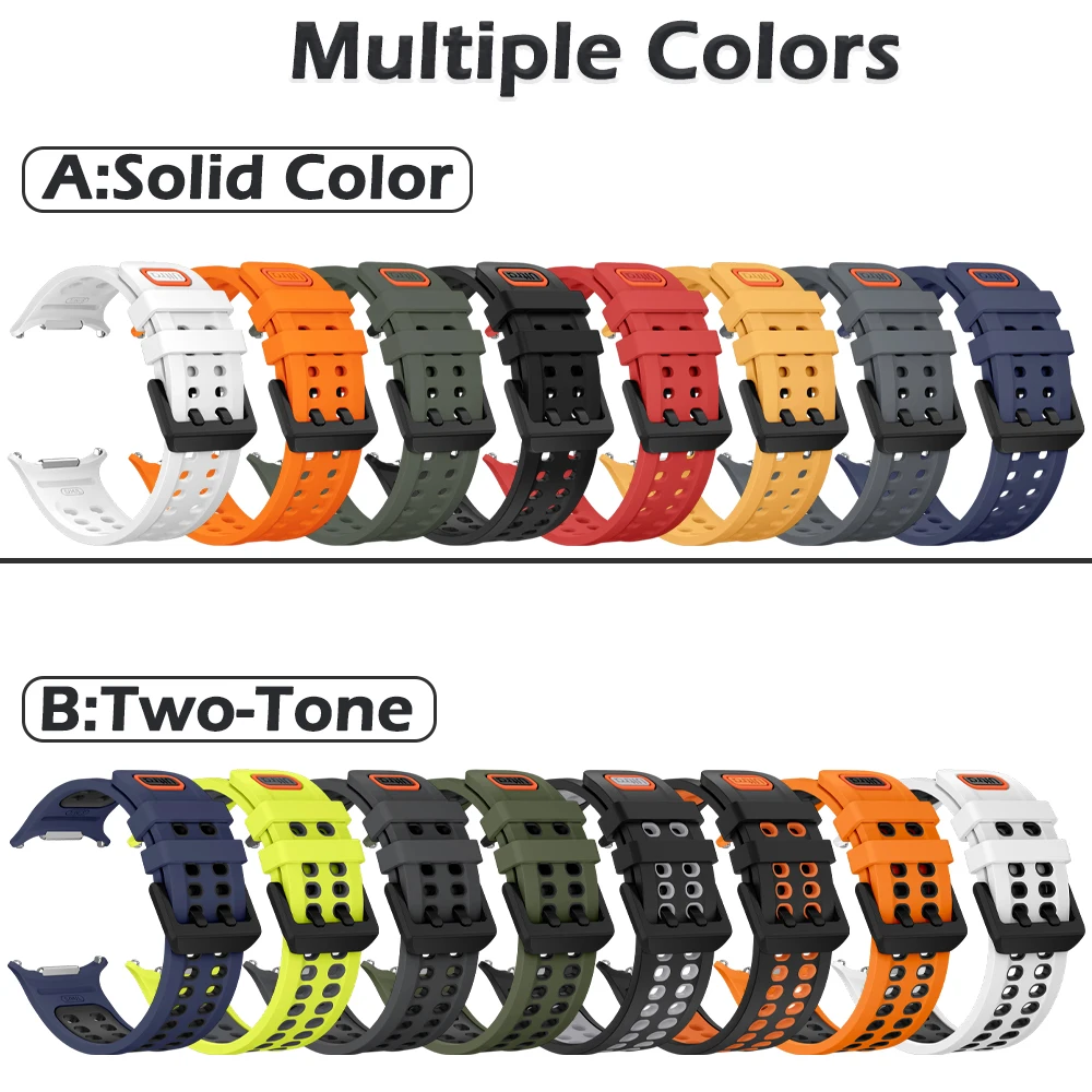 Official Style Silicone Watch Bands for Samsung Galaxy Watch Ultra 2 1 Solid & Two-Tone Set Hollow Breathable Silicone Straps