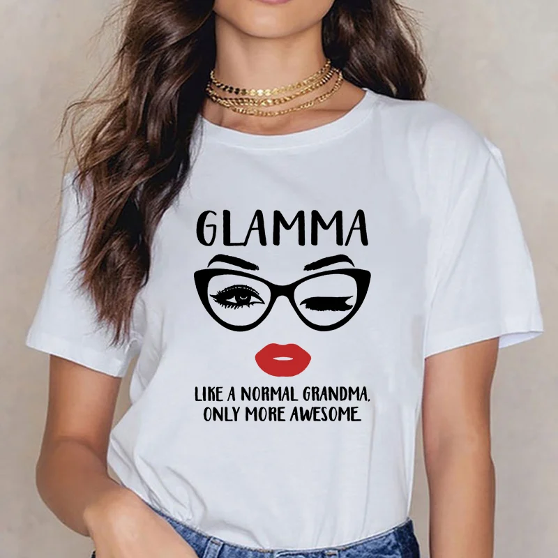 Camiseta Para Mujer Marmi Like a Normal Grandma Only More Awesome Glasses Face, Blanco