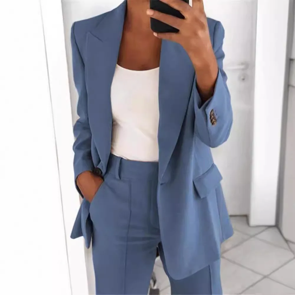 Suit Jacket Women Blazer Two Piece Set Clothse Solid Office Lady Clothing Long Sleeves Overcoat Fall Winter Casual Outfit Women