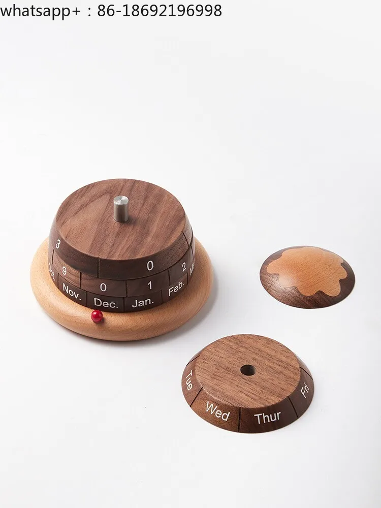 Black Walnut Solid Wood Ice Cream House Desk Calendar Wooden Creative Ornament Gift, Perpetual Calendar Calendar Lettering