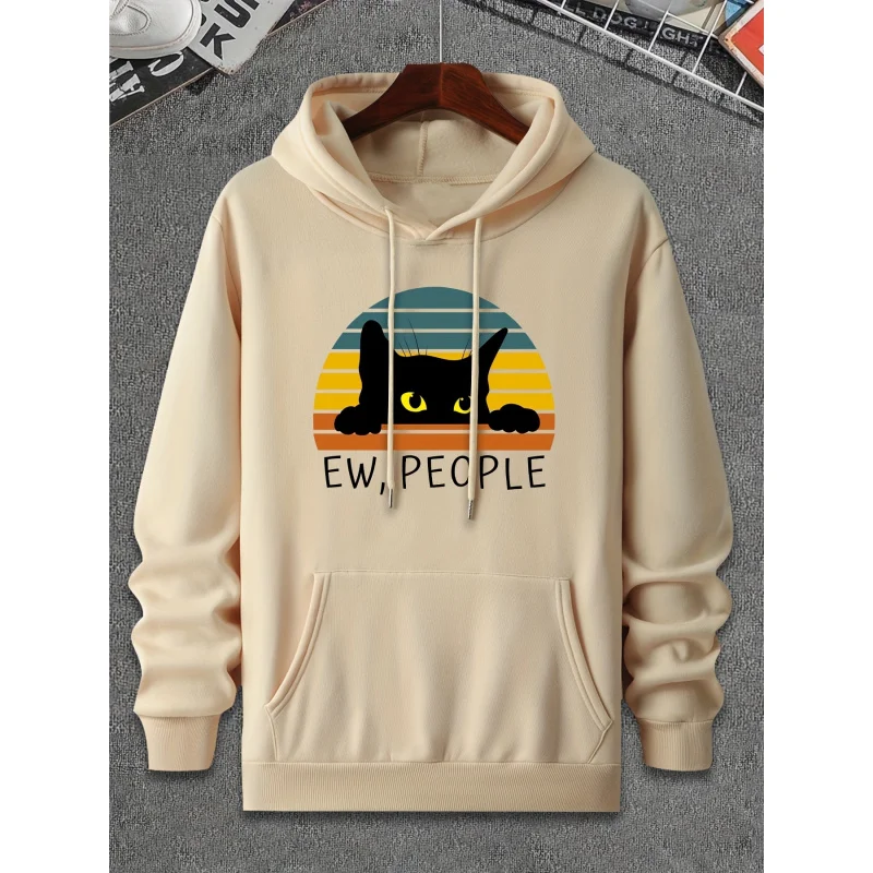 

EW,PEOPLECat Print Fashion Casual Personalized Hoodie，Suitable For Outdoor Dates, Shopping, And Sports