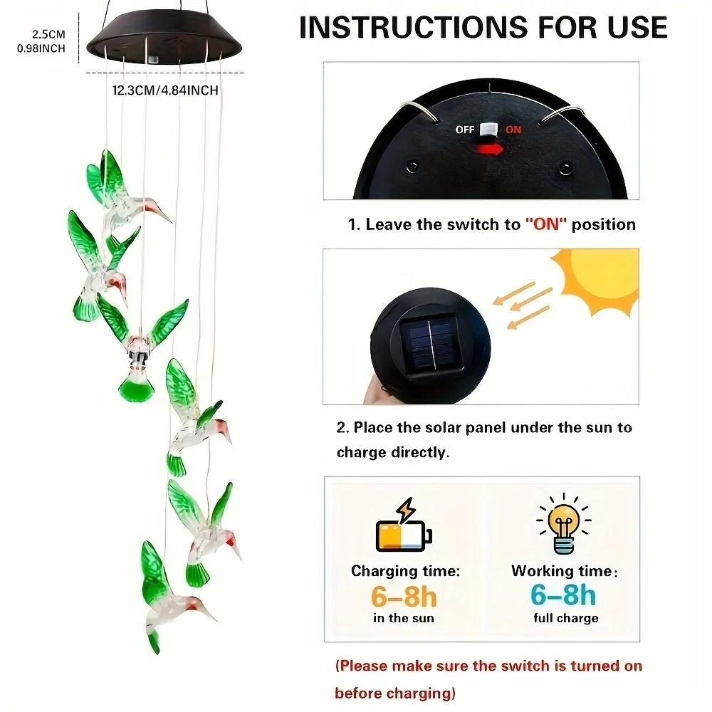 1pc luce solare colibrì campanelli eolici decorazioni per esterni decorazioni per il cortile per il regalo di giardinaggio di natale regalo di