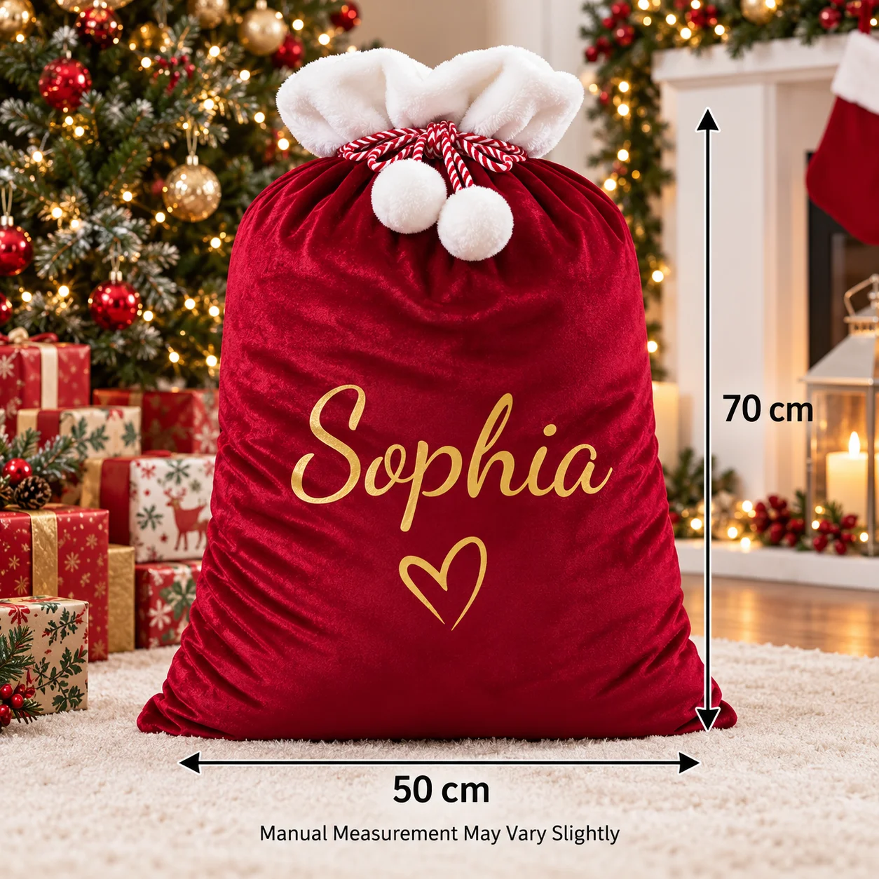 Large Personalized Christmas Santa Sack Custom Name Drawstring Gift Bag For Kids Family Holiday Party Present Storage Gift Decor