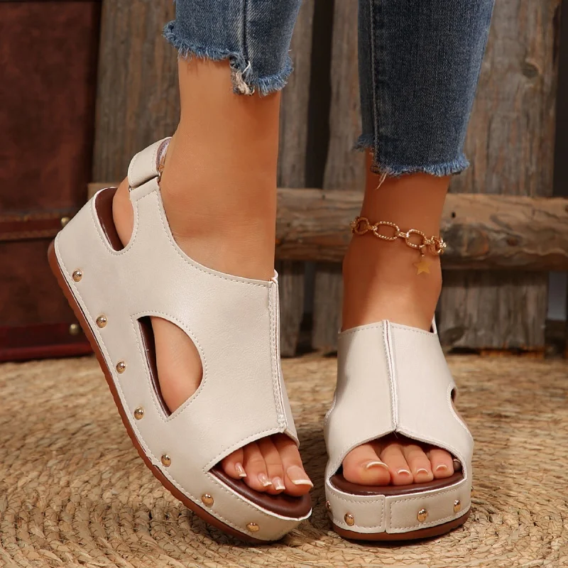 

2025 Shoes for Women Summer New Fashion Casual Solid Sandals Female Peep Toe Platform Wedge High Heels Sandals Zapatos De Mujer