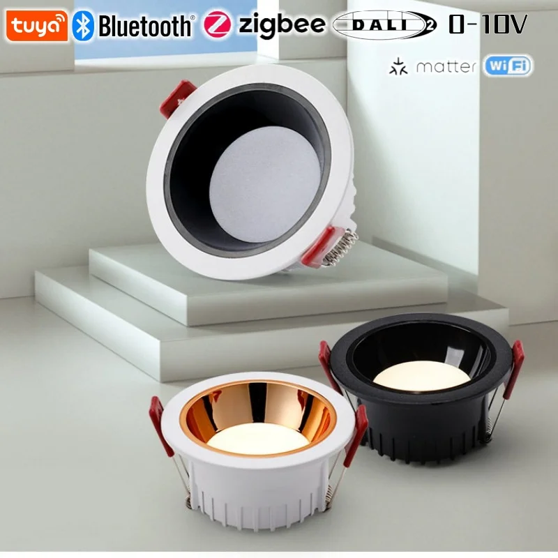 

Smart LED Downlight Anti-glare ceiling light Embedded Dali TUYA Bluetooth Zigbee 0-10V 3CCT Dimmabe AC85-265 Smart home lighting