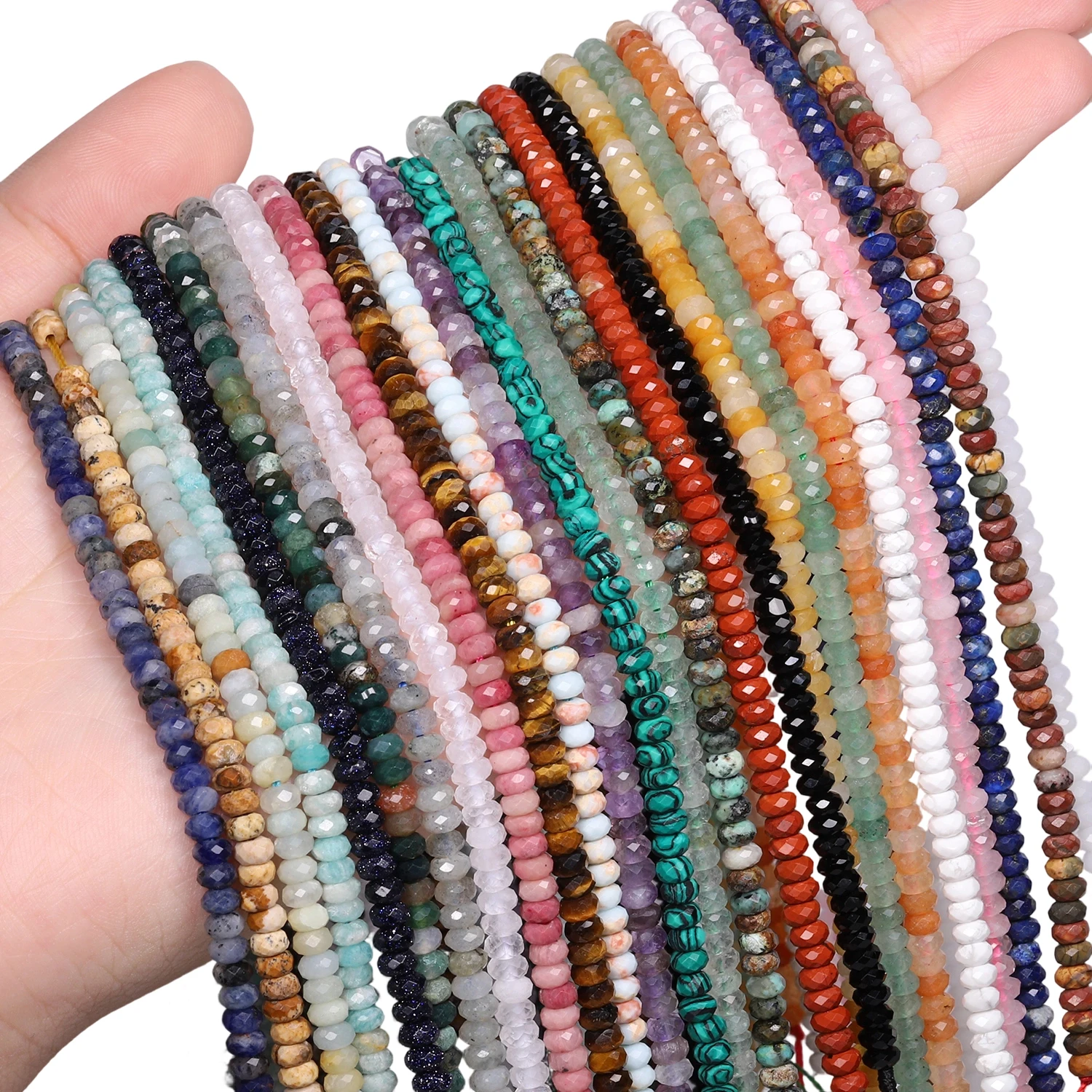 4x2mm Faceted Rondelle Natural Stone Amethyst Malachite Amazonite Beads Abacus Spacer Beads for Jewelry Making DIY Bracelet 15''