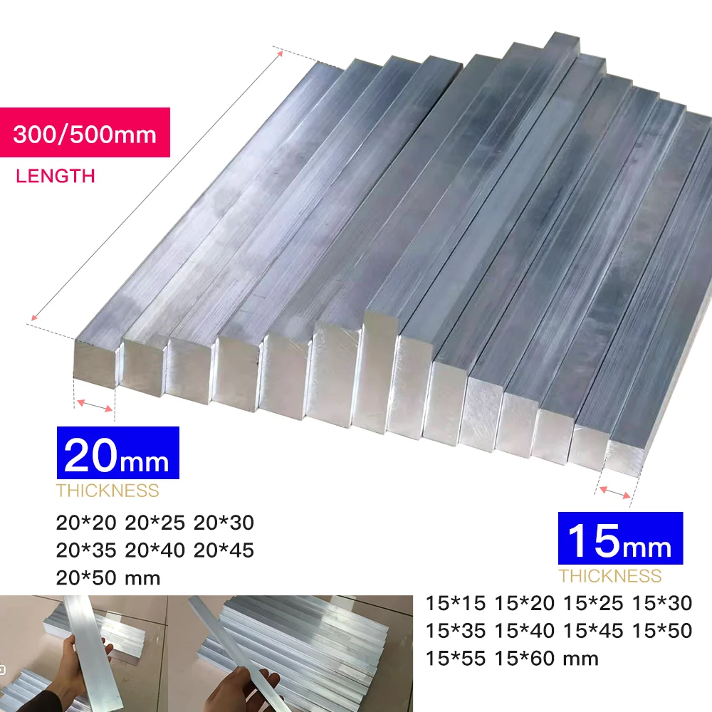 Aluminum bar thickness 15 20mm width 20-60mm length 300 500mm aluminum alloy Aluminium Flat Bar plate 20 25 30 35 40 45 50 55 60