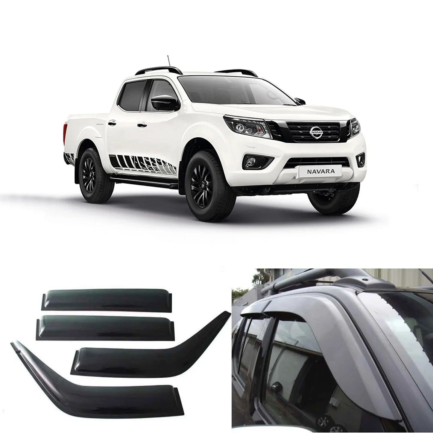 Window Visor WeatherShield Window Deflectors For Nissan Navara Frontier NP300 D23 2015-2023  ABS Material Double Cab 4PCS