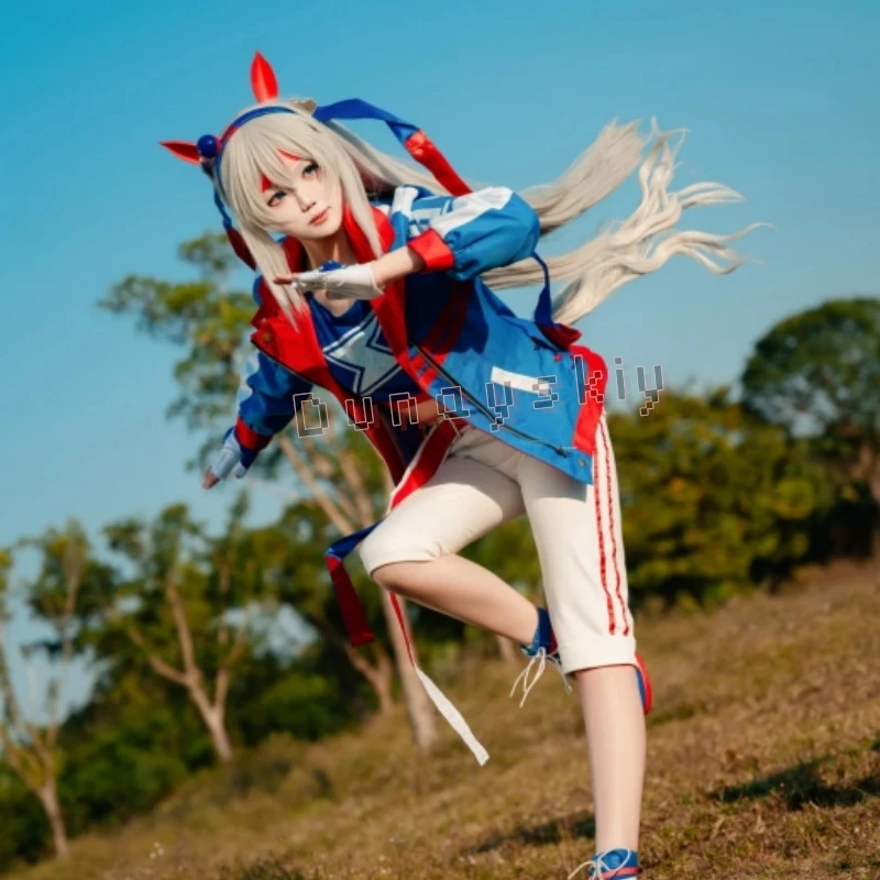 

Tama Tamamo Cross Cosplay disfraz@ Sport Uniform Blue Coat White Pants Wigs Halloween Cos Anime Game Umamusumeee: Pretty Derbyyy