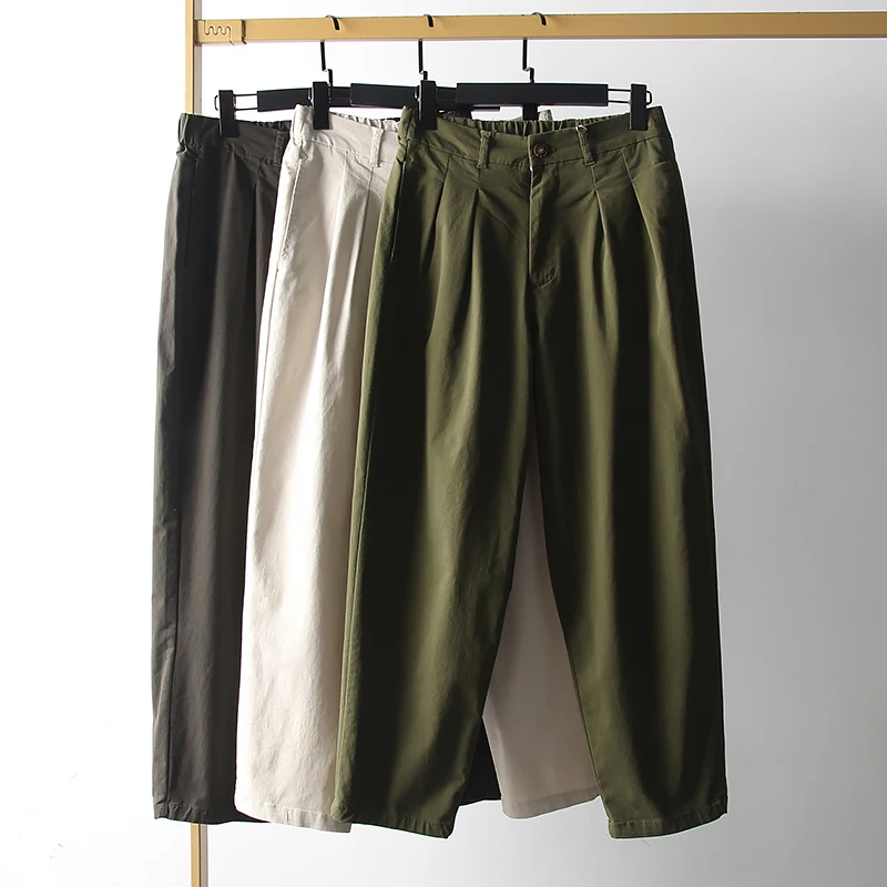 Washed Casual Pants Men's Summer Loose Comfortable Breathable Nine Points Leisure Trousers Japanese Simple Style Straight Leg...