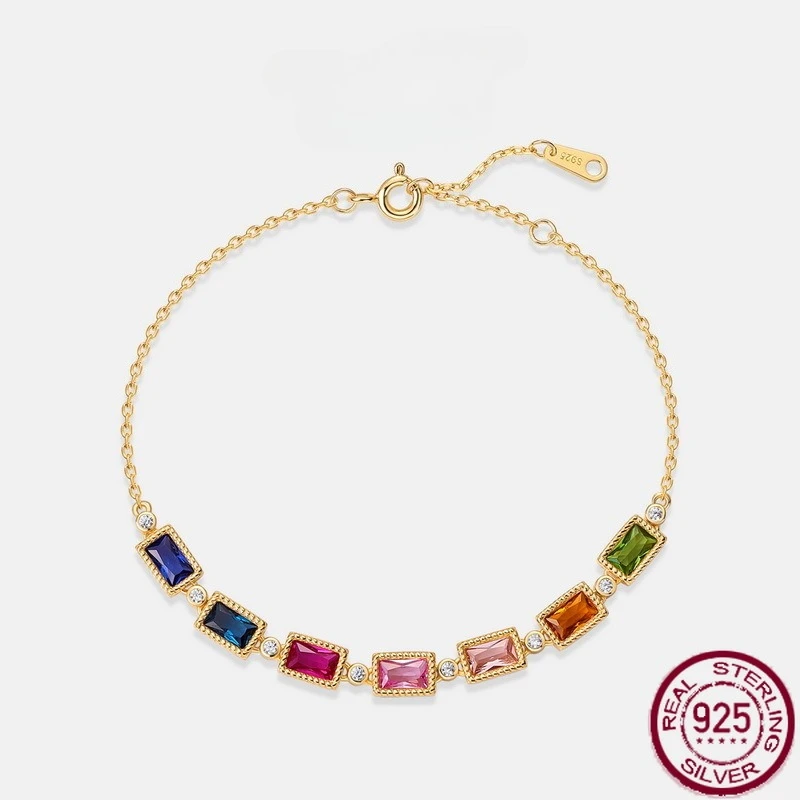 

New S925 Pure Silver Light Luxury Fashion Rainbow Zirconium Inlaid Multi Color Treasure Festival Gift Wedding Jewelry