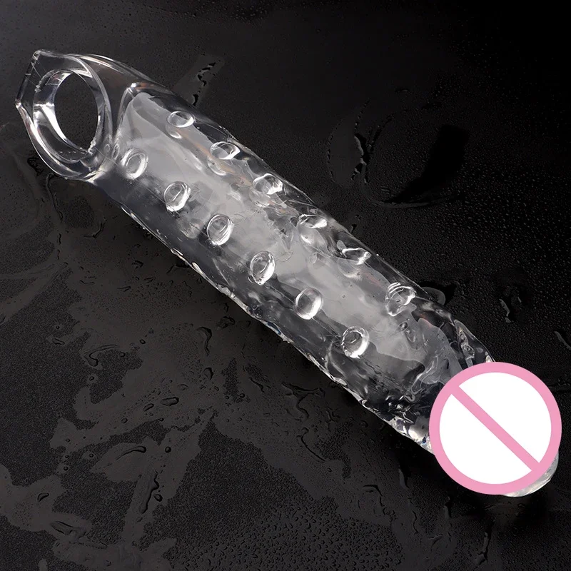 Transparent Penis Extender Sleeve Reusable Condoms Cock Rings Delay Ejaculation Penis Enlargement Nozzles Sex Toys For Men