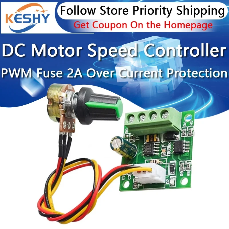 

High Precision 1.8V 3V 5V 6V 9V 12V PWM DC Motor Speed Controller Fuse 2A Over Current Protection with Knob Potentiometer Switch