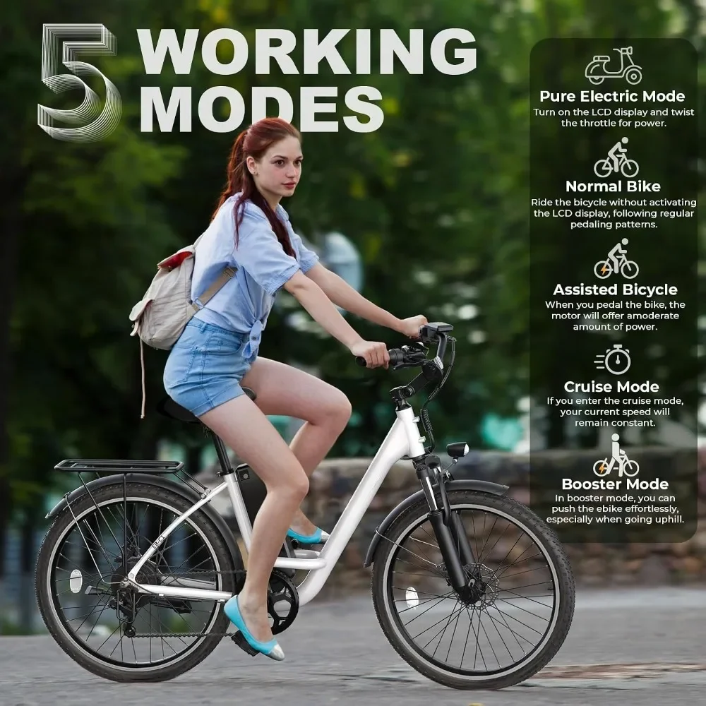 New Best Deal US Shipping Electric Bike for Adults 26 Inch City Cruiser 1000W Peak Motor 20MPH 50 Miles Commuter Ebike 48V Batte