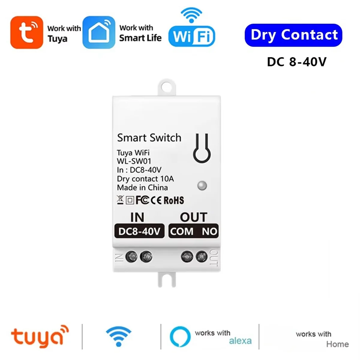 T85C Tuya Smart WiFi Dry Contact Switch Module 10A Home Universal DIY Breaker Relay Work with Smart Life Alexa DC 8-40V