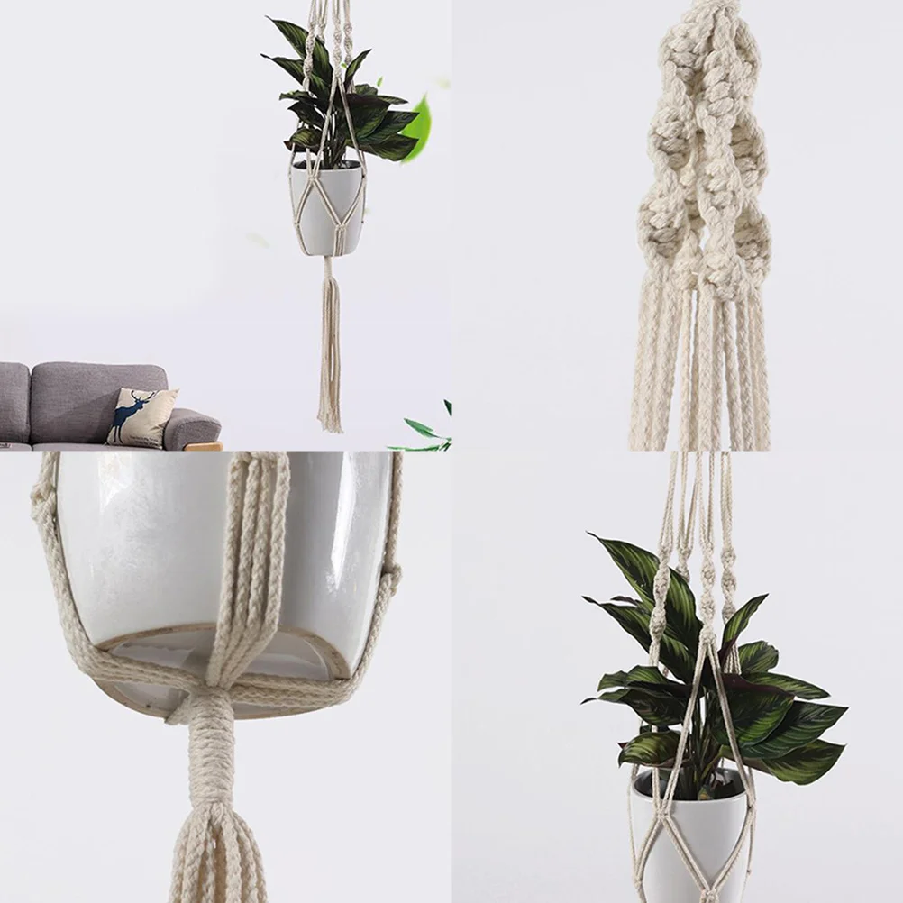 

2Pcs Cotton Rope Hanging Flowerpot Net Bag Hand Knitting Durable Decor Large String Bag Plant Holder