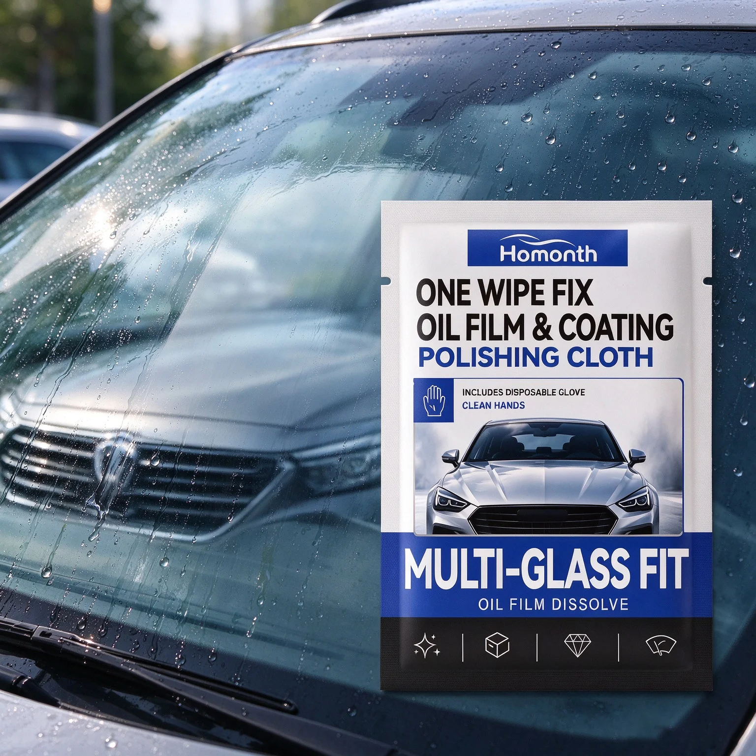 Homonth Car Glass Oil Film Remove Cloth Wipe Water Stains Restore Clear Vision Disposable Windshield Oil Film Cleaning Wipe 1pc
