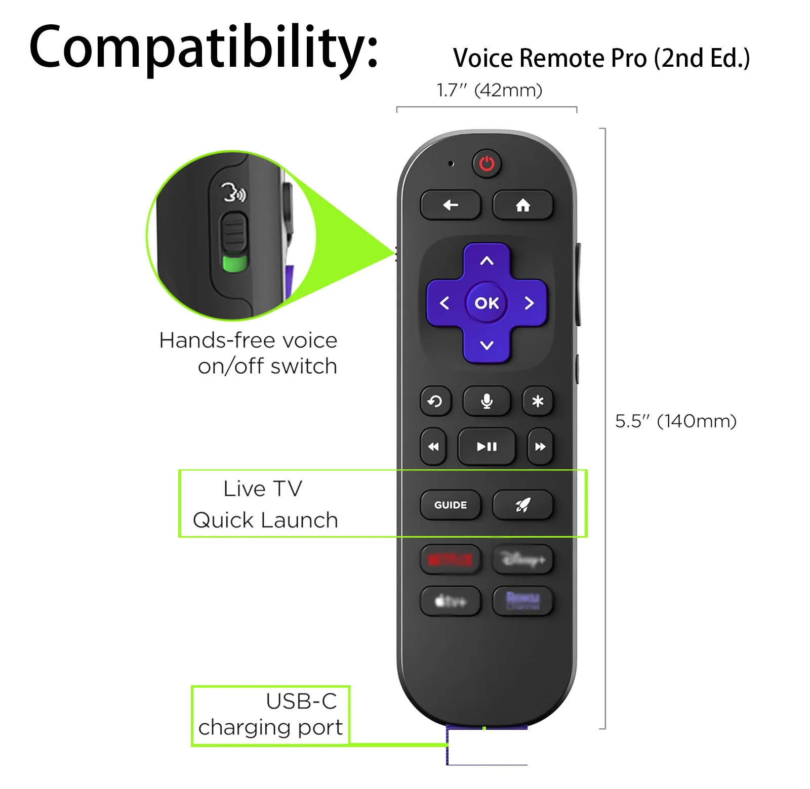 Silicone Protective Control Case for Rokutv Remote Control Cover for Roku Streaming Voice Remote Pro (2nd edition)/RCB1R /RCOS1