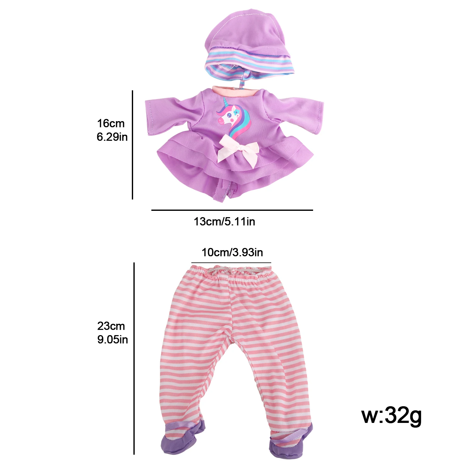 12 Inches Doll Clothes Set Cute Purple Unicorn Clothes+Hat+Pants  Doll Suit For DIY Doll Accessories Toy