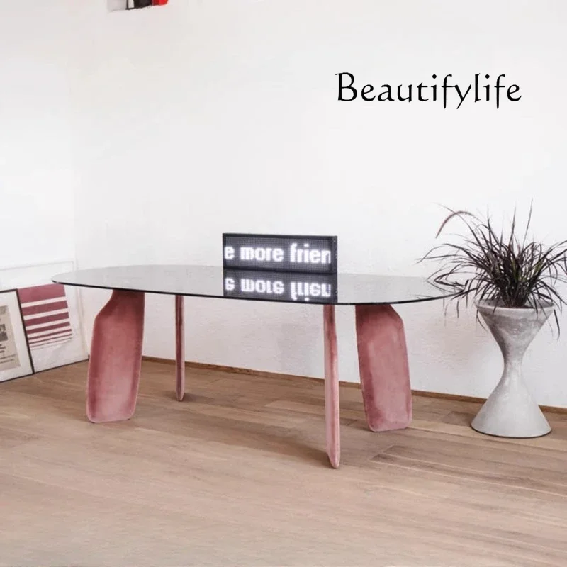 

Nordic creative light luxury minimalist designer glass dining table model house small household table