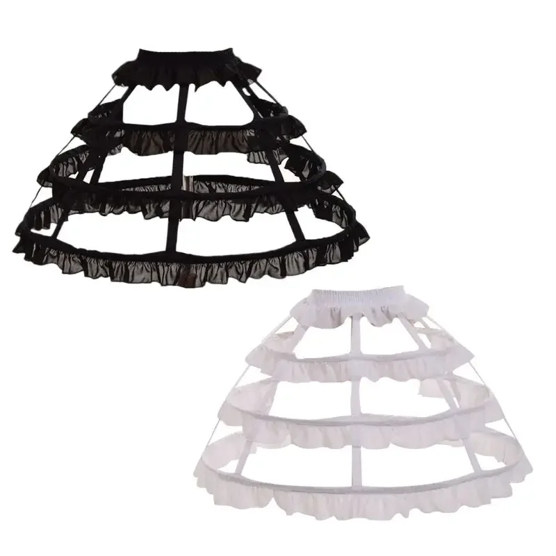 Kobiety Dziewczyny Lolita Hollow Lotus Leaf Lace Bird Cage Fish Bone Skirt Cosplay Dress Petticoat Bride Wedding Dress Lining