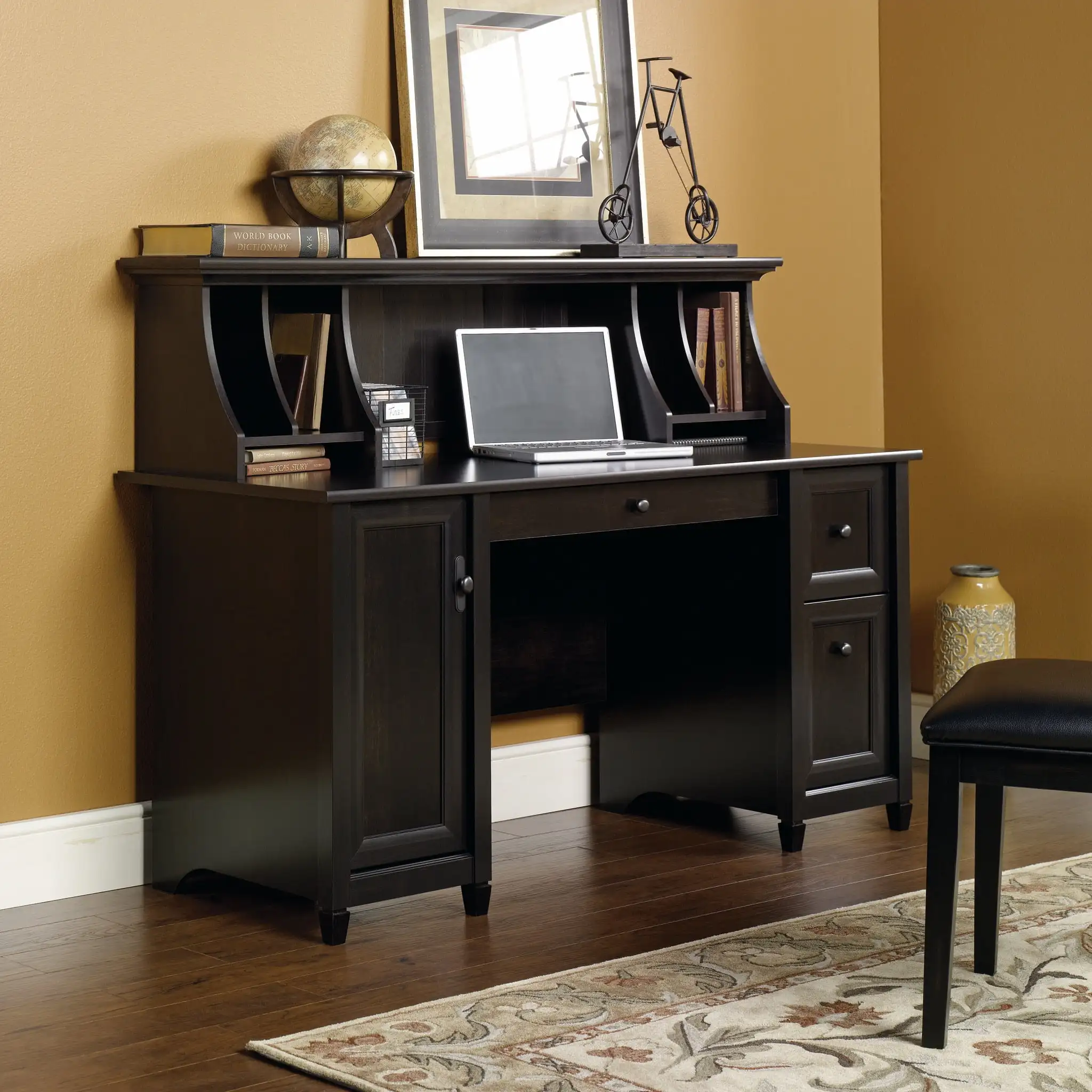 Sauder Edge Water Engineered Wood 2-Drawers Computer Desk in Estate Black There is enough room for all your office necessities