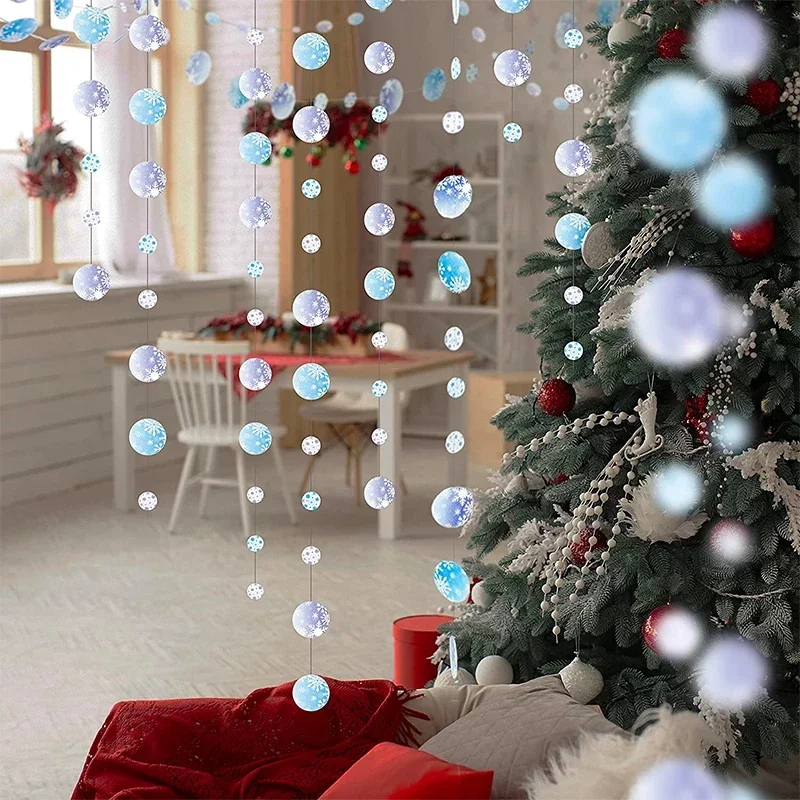 3.5 m long 2.5+5CM circle 40 latte/Christmas Snowflakes Christmas decorations Hanging snowflake streamers