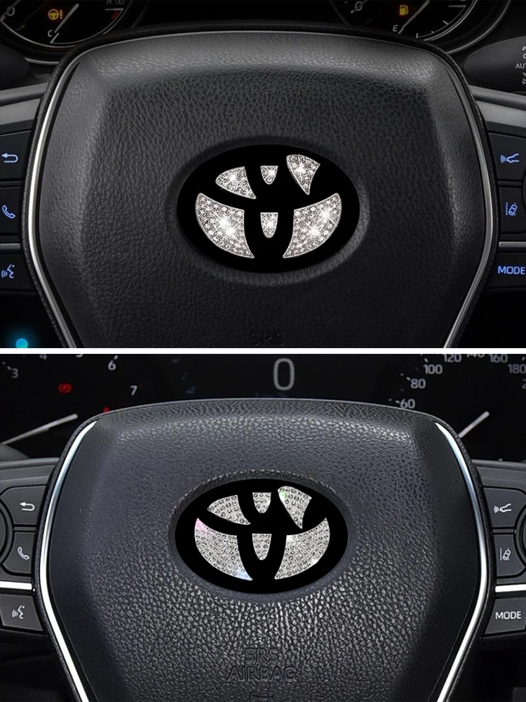 1Pc Crystal Diamond Car Steering Wheel Emblem Stickers For Toyota Auris Raize Rav4 Yaris Cross Corolla Decorative Decals