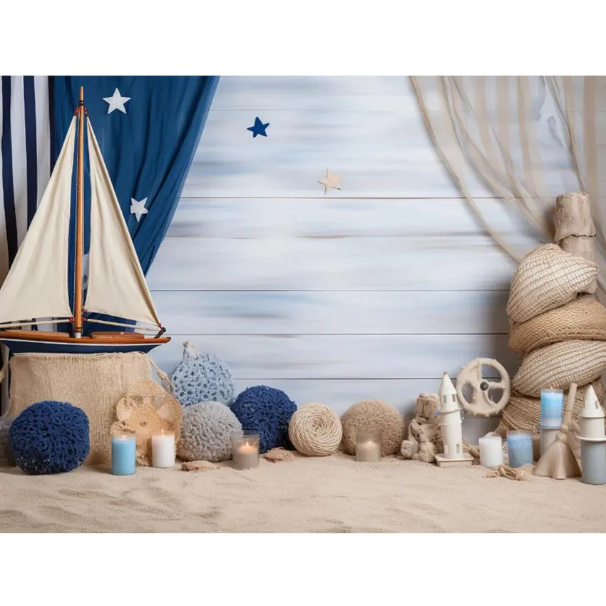 Mehofond Nautical Backdrops Baby 1st Birthday Newborn Cake Smash Wooden Board Boat Sea Beach Photography Background Photo Studio