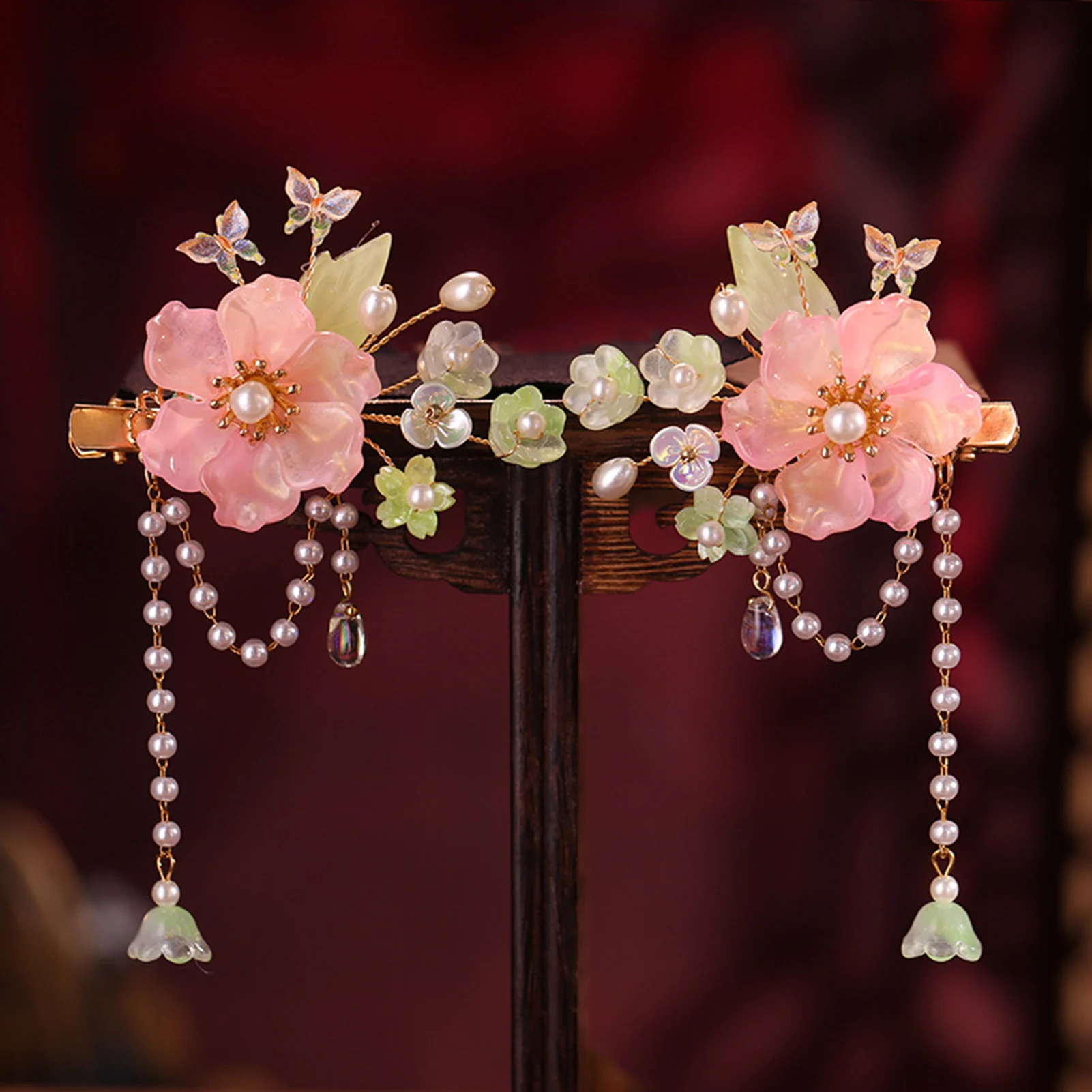 Elegante Bloem Haarspelden Zijclips Nieuwe Chinese Stijl Meisjes Haaraccessoires Parels Hanger Bloemen Haar Sieraden voor Hanfu Jurk