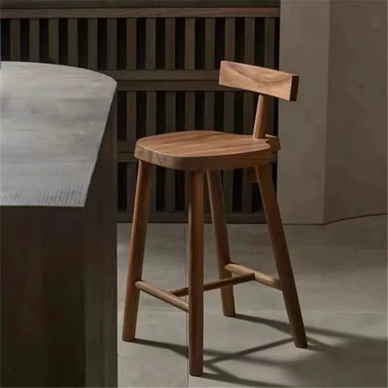 

Walnut Wooden Bar Stools Kitchen Luxury Minimalist Designer Dining Bar Stools High Counter Modern Banqueta Home Furniture