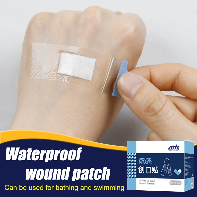 

120pcs Transparent Waterproof PU Band Aids Medical Adhesive Strips for Wound Sports Bathing Assorted Sizes