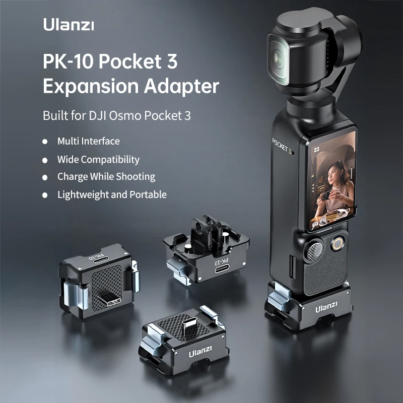 Ulanzi PK-10 Pocket 3 Expansion Adapter for DJI Osmo Pocket 3 for Backpack Clip Neck Mount Chest Strap with Type-C Charging Port