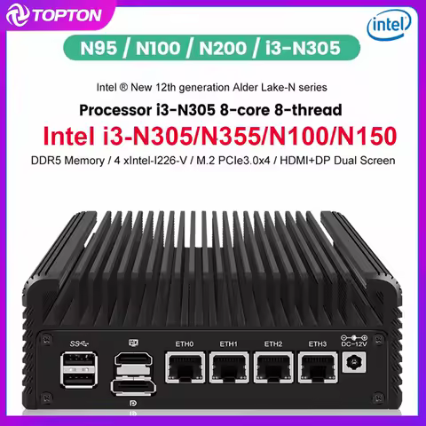 Intel Mini PC i3 N305 N355 N150 N100 Soft Router DDR5 4xi226-V 2.5G LAN Fanless Solid Firewall Computer Proxmox ESXi Host Server