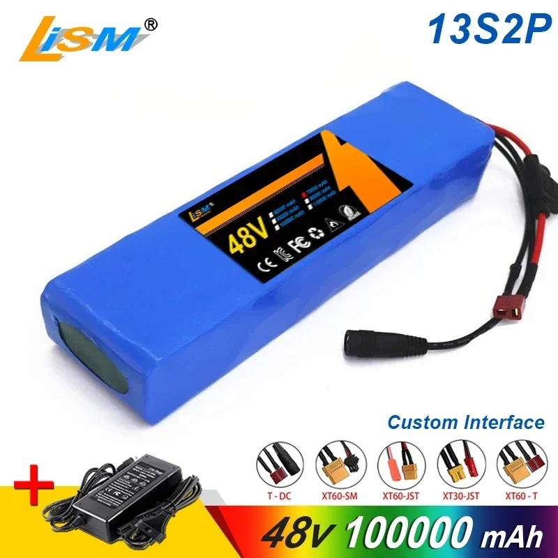 

E-bike Battery Pack 48v 100Ah 18650 Lithium Ion Battery Pack 13S2P Bike Conversion Kit Bafang1000w and 54.6V 2A Charger+ Plug